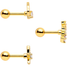 Load image into Gallery viewer, 16G 1/4 Clear CZ Gem Gold Tone Nautical Cartilage Tragus Set of 3
