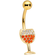 Load image into Gallery viewer, Clear Orange Gem Gold Tone Holiday Wine Belly Ring
