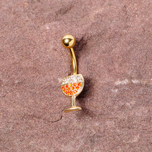 Load image into Gallery viewer, Clear Orange Gem Gold Tone Holiday Wine Belly Ring
