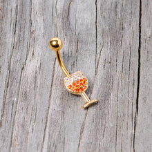 Load image into Gallery viewer, Clear Orange Gem Gold Tone Holiday Wine Belly Ring
