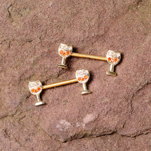 Load image into Gallery viewer, 14G 9/16 Orange Gem Gold Tone Holiday Wine Nipple Ring Set
