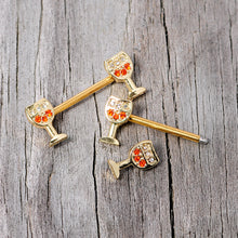 Load image into Gallery viewer, 14G 9/16 Orange Gem Gold Tone Holiday Wine Nipple Ring Set

