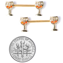 Load image into Gallery viewer, 14G 9/16 Orange Gem Gold Tone Holiday Wine Nipple Ring Set
