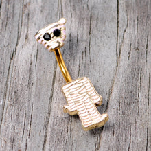 Load image into Gallery viewer, Black Gem Gold Tone Mummy Halloween Double Mount Belly Ring
