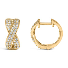 Load image into Gallery viewer, 14K Yellow Gold 1/3 Cttw Diamond Criss Cross Huggie Hoop Earrings (G-H Color, SI2-I1 Clarity)
