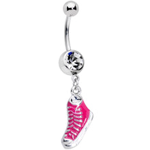 Load image into Gallery viewer, Clear Gem Pink High Top Sneaker Dangle Belly Ring
