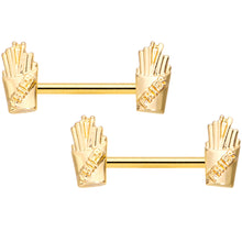 Load image into Gallery viewer, 14G 9/16 Gold Tone Fast Food Fries Barbell Nipple Ring Set
