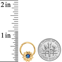 Load image into Gallery viewer, 16G 3/8 Gold Tone Blue Center Sunflower Hinged Segment Ring
