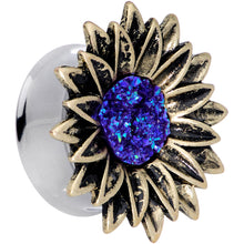 Load image into Gallery viewer, Blue Faux Druzy Sunburst Flower Double Flare Plug Set 2G to 1"
