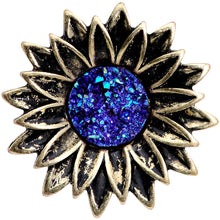 Load image into Gallery viewer, Blue Faux Druzy Sunburst Flower Double Flare Plug Set 2G to 1"
