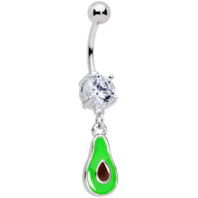 Load image into Gallery viewer, Clear CZ Gem Green Groovy Avocado Dangle Belly Ring
