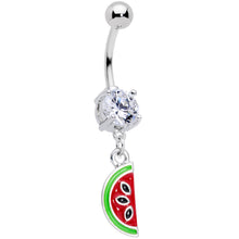 Load image into Gallery viewer, Clear CZ Gem Green Red Watermelon Dangle Belly Ring
