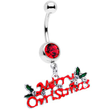 Load image into Gallery viewer, Red Gem Merry Christmas Dangle Belly Ring

