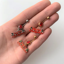 Load image into Gallery viewer, Red Gem Gold Tone Merry Christmas Dangle Belly Ring
