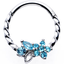 Load image into Gallery viewer, 16G 3/8 Aqua Gem Star Twisted Hinged Segment Ring
