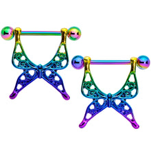 Load image into Gallery viewer, 14G 9/16 Rainbow Swirly Butterfly Nipple Shield Set
