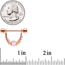 Load image into Gallery viewer, 14G 9/16 White Faux Opal Rose Gold Tone Dangle Nipple Ring Set
