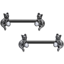 Load image into Gallery viewer, 14G 5/8 Ball Black Cat Halloween Barbell Nipple Ring Set
