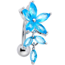 Load image into Gallery viewer, Aqua CZ Gem Fashion Flower Dangle Top Mount Belly Ring

