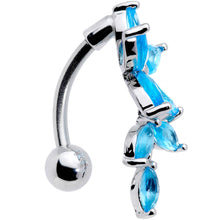 Load image into Gallery viewer, Aqua CZ Gem Fashion Flower Dangle Top Mount Belly Ring

