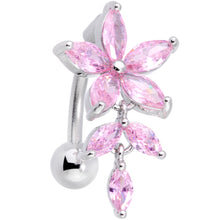 Load image into Gallery viewer, Pink CZ Gem Fashion Flower Dangle Top Mount Belly Ring
