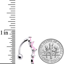 Load image into Gallery viewer, Pink CZ Gem Fashion Flower Dangle Top Mount Belly Ring
