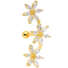 Load image into Gallery viewer, 16G 1/4 Clear CZ Gem Gold Tone Tri Flower Cartilage

