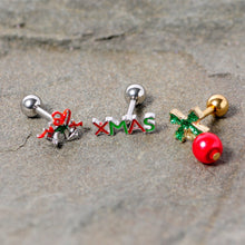 Load image into Gallery viewer, 16G 1/4 Merry Christmas Cartilage Tragus Set of 3
