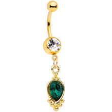 Load image into Gallery viewer, Clear Green Gem Gold Tone Christmas Dangle Belly Ring
