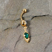 Load image into Gallery viewer, Clear Green Gem Gold Tone Christmas Dangle Belly Ring
