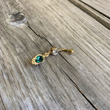 Load image into Gallery viewer, Clear Green Gem Gold Tone Christmas Dangle Belly Ring
