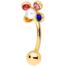 Load image into Gallery viewer, 16G 5/16 Pink Blue Gem Gold Tone Flower Curved Eyebrow Ring
