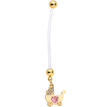 Load image into Gallery viewer, Clear Pink Gem Baby Carriage Dangle Pregnancy Belly Ring
