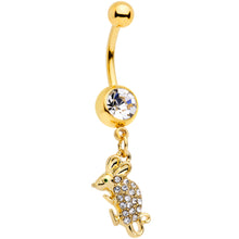 Load image into Gallery viewer, Clear Aqua Gem Gold Tone Mouse Dangle Belly Ring
