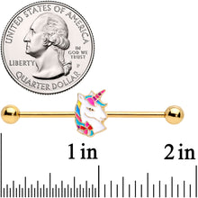 Load image into Gallery viewer, 14G Gold Tone Rainbow Unicorn Industrial Barbell 38mm
