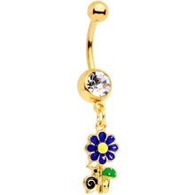 Load image into Gallery viewer, Clear Gem Gold Tone Blue Green Snail Flower Dangle Belly Ring
