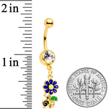 Load image into Gallery viewer, Clear Gem Gold Tone Blue Green Snail Flower Dangle Belly Ring
