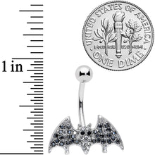 Load image into Gallery viewer, Clear Black Gem Bat Halloween Belly Ring
