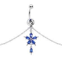 Load image into Gallery viewer, Blue Gem Tropic Flower Dangle Belly Ring Belly Chain
