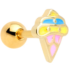 Load image into Gallery viewer, 16G 1/4 Gold Tone Pink Blue Ice Cream Cone Cartilage Tragus
