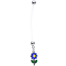 Load image into Gallery viewer, Bundle of Joy Green Blue Flower Dangle Pregnancy Belly Ring
