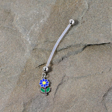 Load image into Gallery viewer, Bundle of Joy Green Blue Flower Dangle Pregnancy Belly Ring
