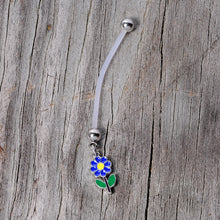 Load image into Gallery viewer, Bundle of Joy Green Blue Flower Dangle Pregnancy Belly Ring

