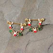 Load image into Gallery viewer, 14G 9/16 Gold Tone Reindeer Christmas Tree Dangle Nipple Ring Set
