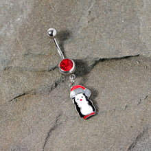 Load image into Gallery viewer, Red Gem Holiday Penguin Christmas Dangle Belly Ring
