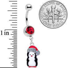 Load image into Gallery viewer, Red Gem Holiday Penguin Christmas Dangle Belly Ring
