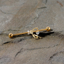 Load image into Gallery viewer, 14G Clear Gem Gold Tone Mouse Moon Industrial Barbell 38mm
