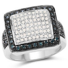 Load image into Gallery viewer, 0.64 Carat Genuine White Diamond and Blue Diamond .925 Sterling Silver Ring
