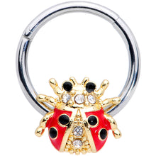 Load image into Gallery viewer, 16G 3/8 Clear Gem Red Black Ladybug Hinged Segment Ring
