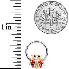 Load image into Gallery viewer, 16G 3/8 Clear Gem Red Black Ladybug Hinged Segment Ring

